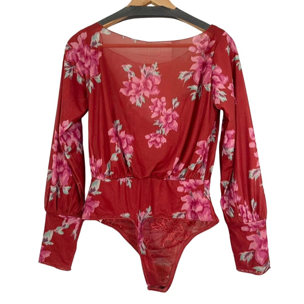 Free People Intimately Undercover Floral Sheer Bodysuit Red Size XS